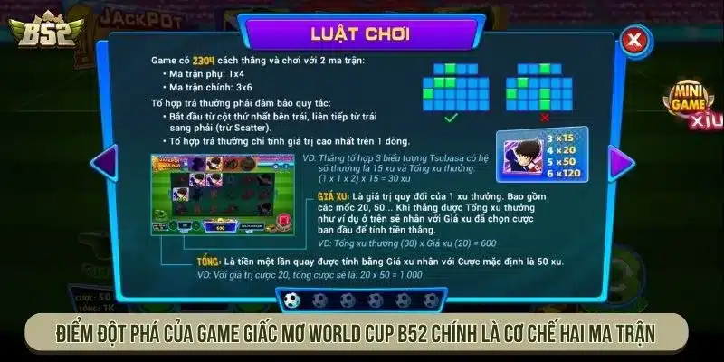 Điểm đột phá của game Giấc mơ world cup B52 chính là cơ chế hai ma trận