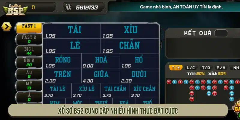Xổ số B52 cung cấp nhiều hình thức đặt cược